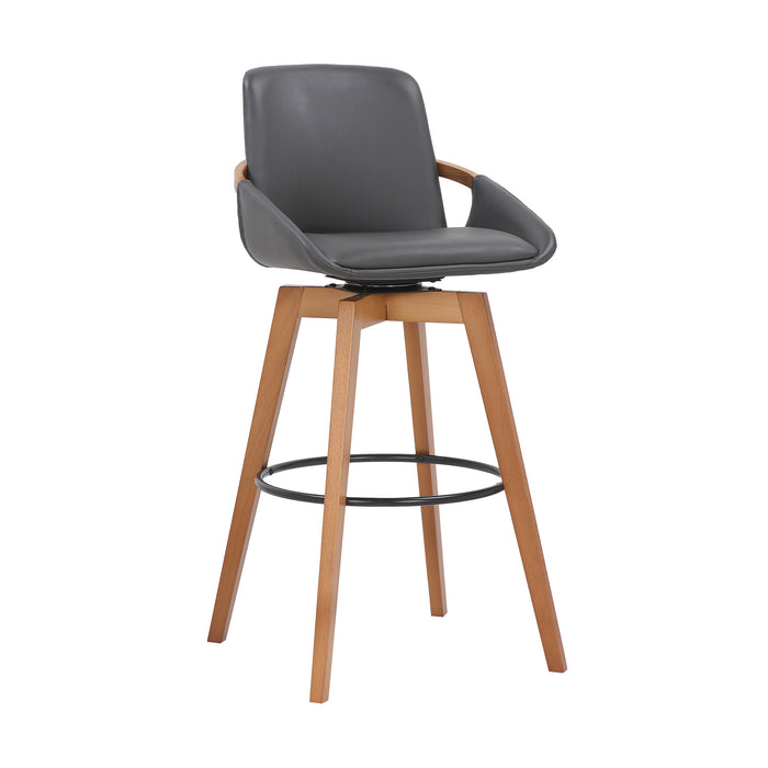 31" Gray And Black Fabric And Iron Bar Height Swivel Bar Chair