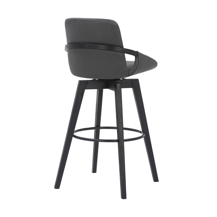 31" Gray And Black Fabric And Iron Bar Height Swivel Bar Chair