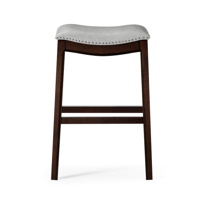 31" Gray And Espresso Faux Leather And Solid Wood Backless Bar Height Bar Chair