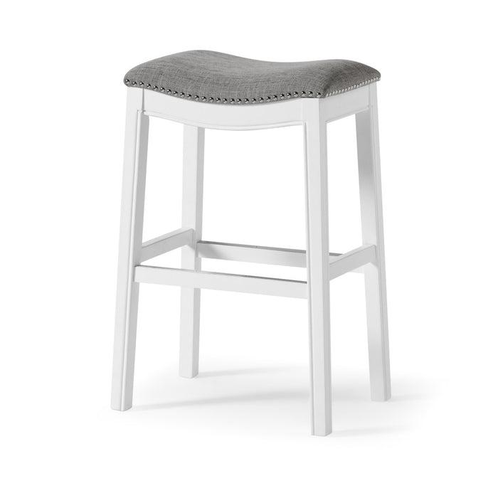 31" Light Gray And White Fabric And Solid Wood Backless Bar Height Bar Chair