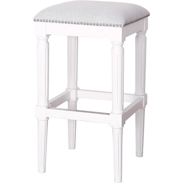 31" Light Gray And White Fabric And Solid Wood Backless Bar Height Bar Chair