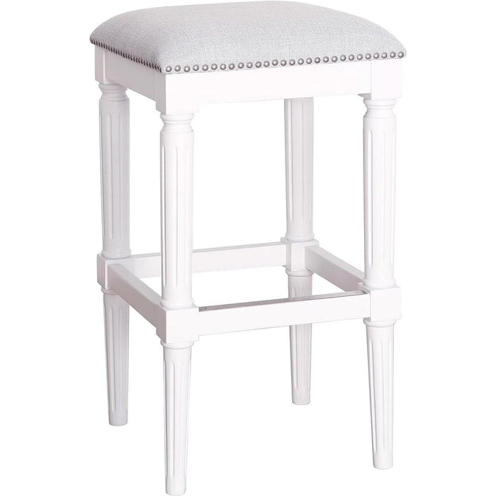 31" Light Gray And White Fabric And Solid Wood Backless Bar Height Bar Chair