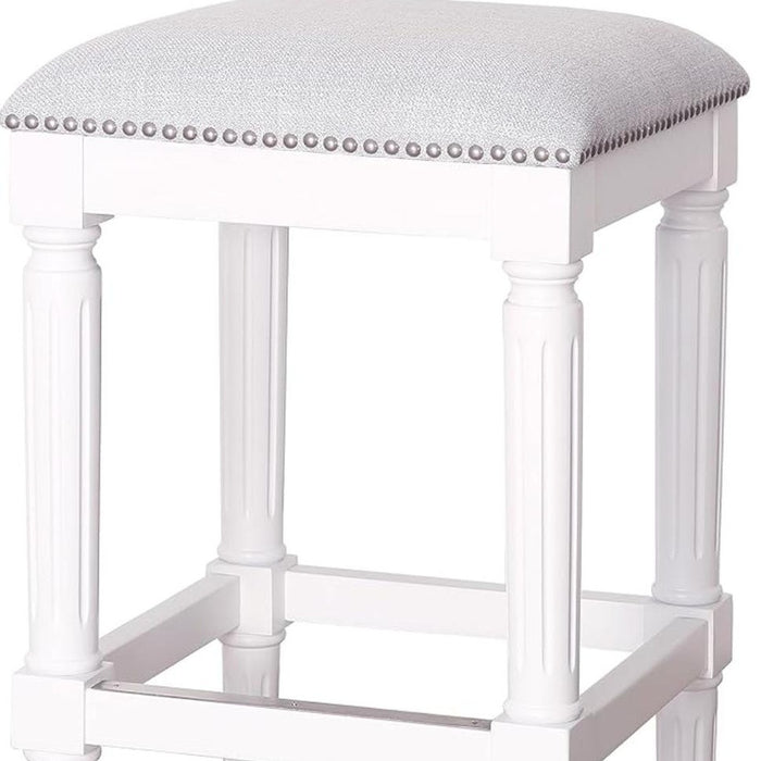 31" Light Gray And White Fabric And Solid Wood Backless Bar Height Bar Chair