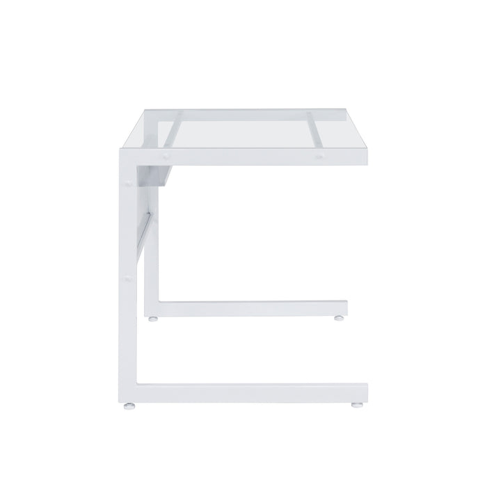 33" Clear and White Glass and Stainless Steel Writing Desk