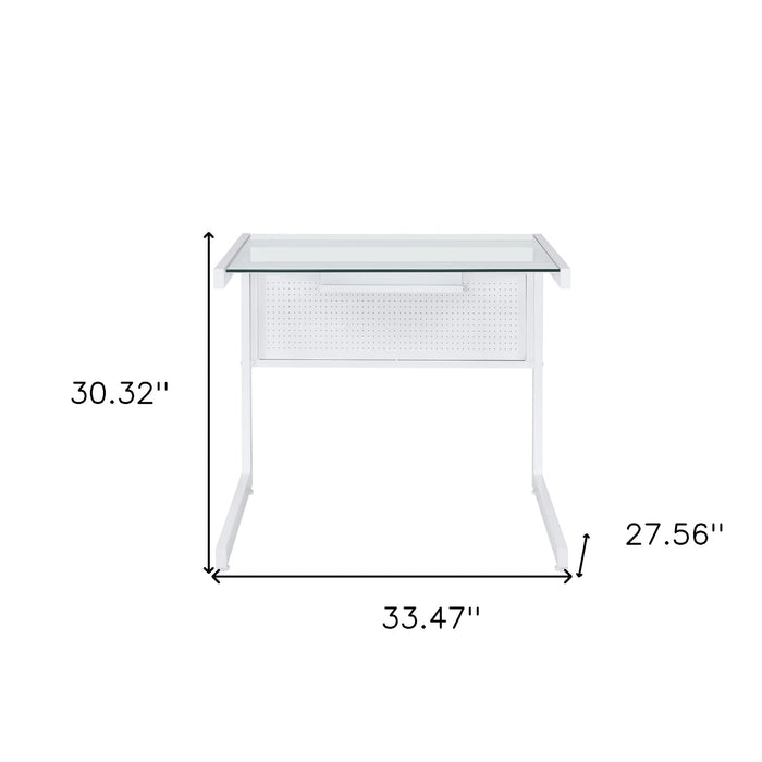 33" Clear and White Glass and Stainless Steel Writing Desk