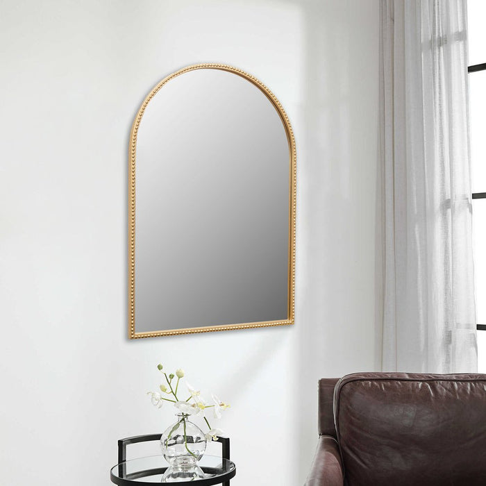 34" Gold Metal Beaded Arch Accent Mirror