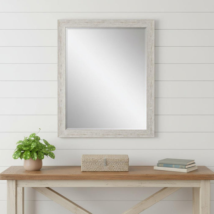 34" White Distressed Wood Framed Accent Mirror