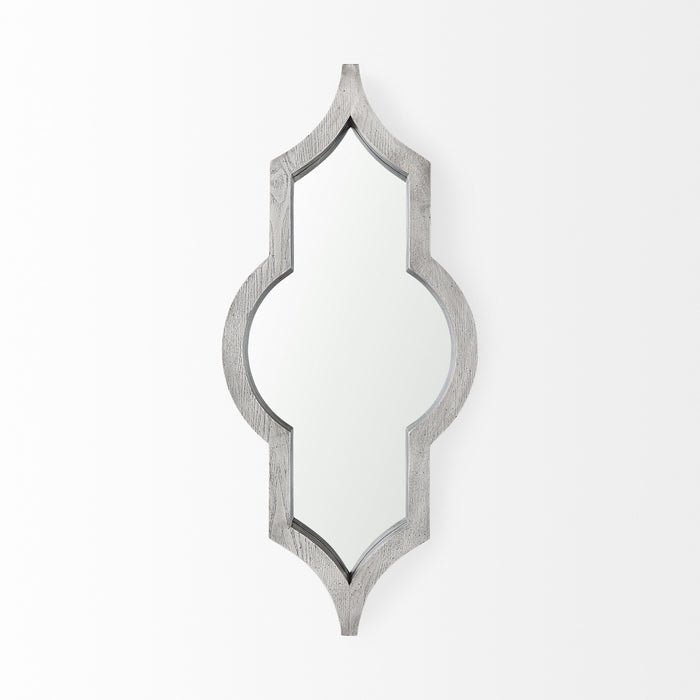 34" White Solid Wood Quatrefoil Framed Accent Mirror