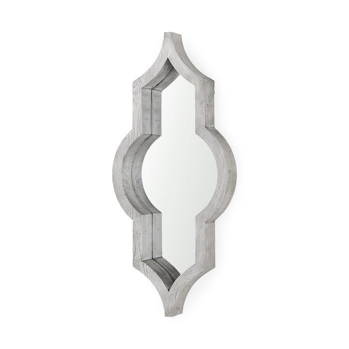 34" White Solid Wood Quatrefoil Framed Accent Mirror