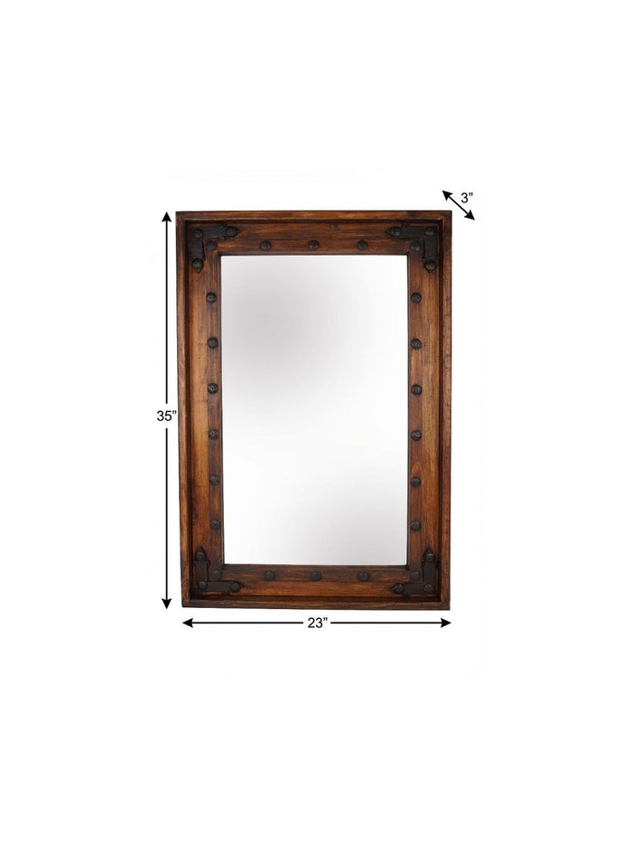 35" Brown Solid Wood Rustic Framed Accent Mirror