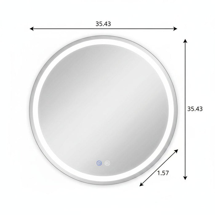35" Round Lighted Frameless Anti Fog Bathroom Vanity Mirror