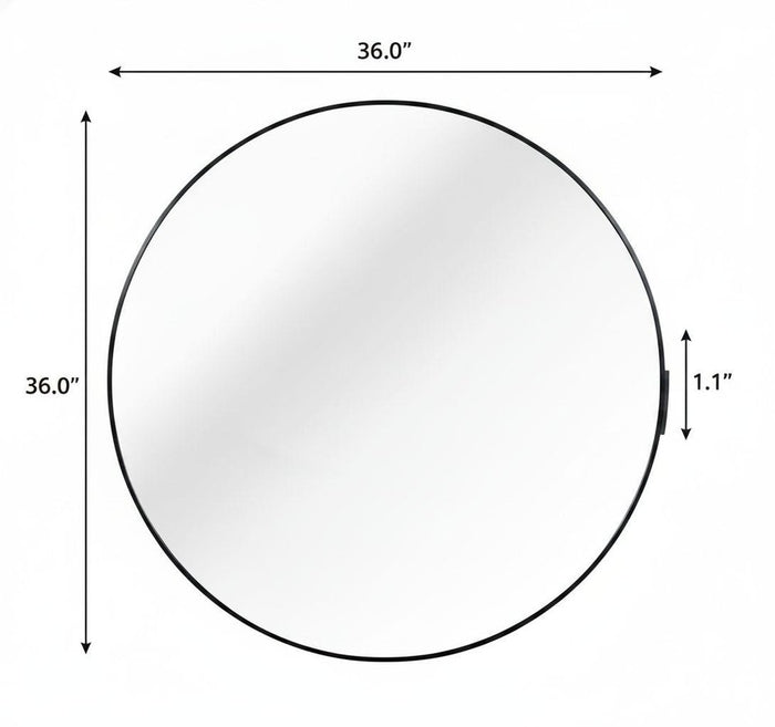 36" Black Aluminum Round Framed Bathroom Vanity Mirror