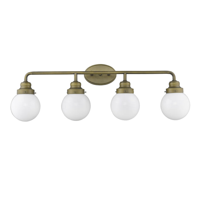 36" Brass And White Metal And Glass Four Light Vanity Light
