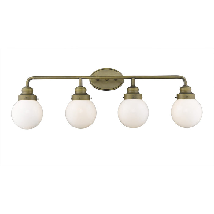 36" Brass And White Metal And Glass Four Light Vanity Light
