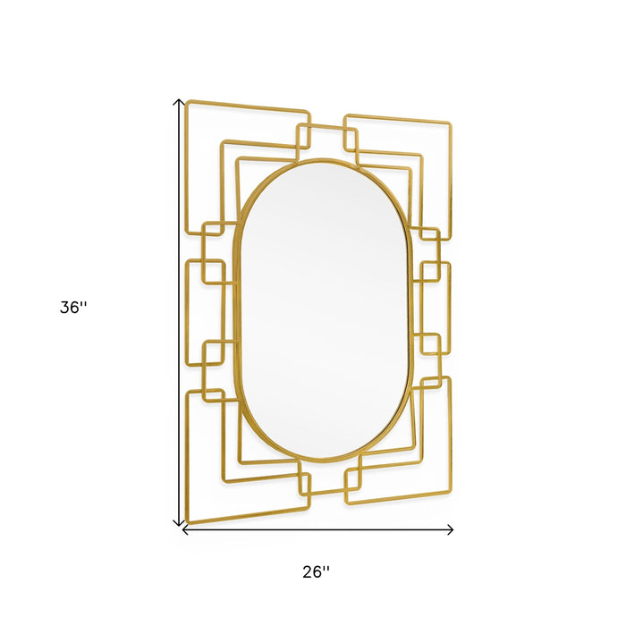 36" Gold Metal Geometric Oval Accent Mirror