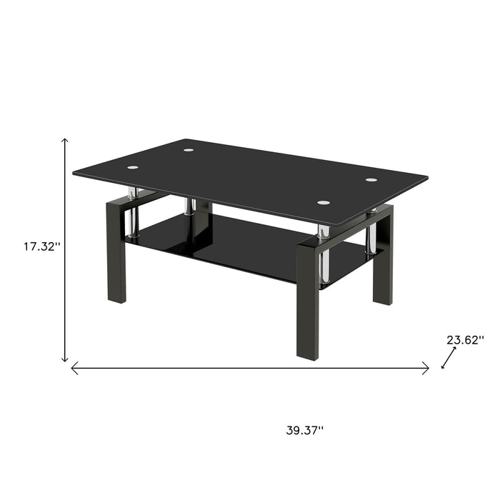 39" Black Glass and Steel Coffee Table