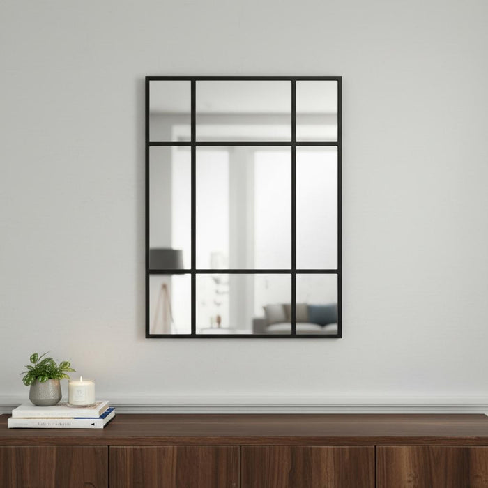39" Black Iron Window Pane Geometric Framed Accent Mirror