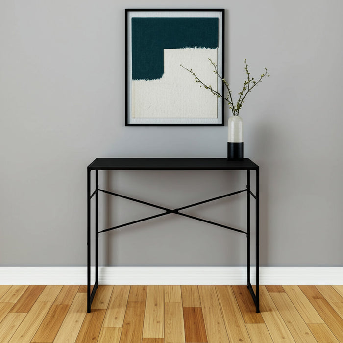 39" Brown and Black Wood and Metal H-Shape Computer Desk