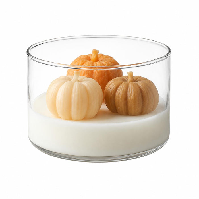 4" Brown Orange And White Unscented Mini Pumpkin Candles In Clear Glass Jar