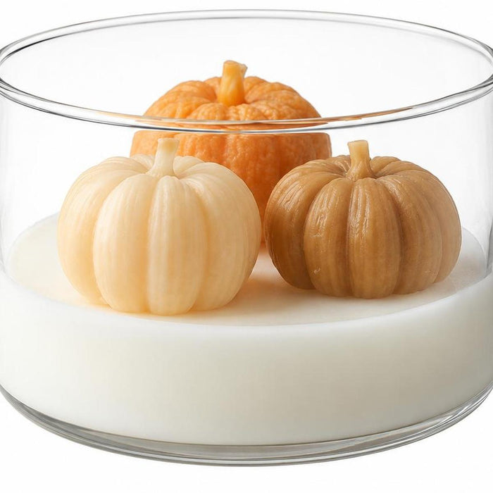 4" Brown Orange And White Unscented Mini Pumpkin Candles In Clear Glass Jar