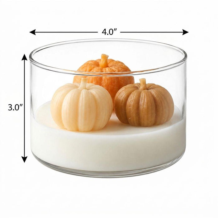 4" Brown Orange And White Unscented Mini Pumpkin Candles In Clear Glass Jar