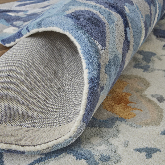 4' X 6' Blue Copper And Ivory Wool Floral Hand Tufted Area Rug