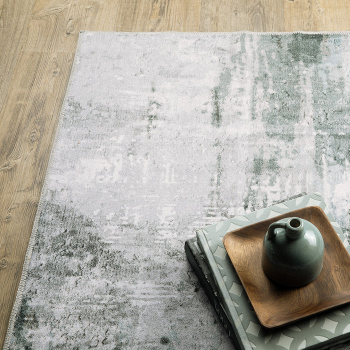 4' X 6' Silver and Gray Abstract Non Skid Area Rug