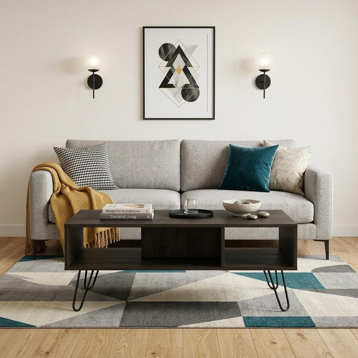 40" Espresso And Black Wood And Metal Coffee Table With Shelf