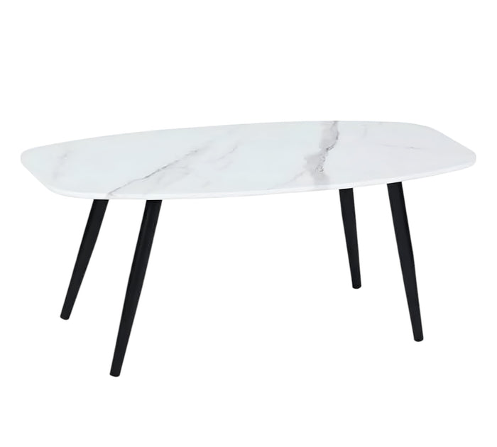 43" White and Black Faux Marble And Steel Coffee Table