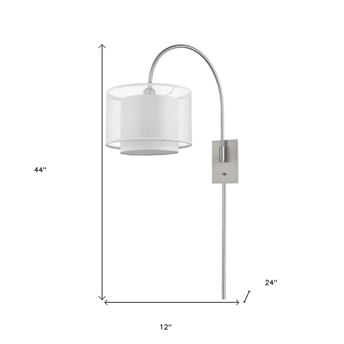 44" Clear Silver And White Metal And Sheer Fabric Flush Mount Wall Sconce