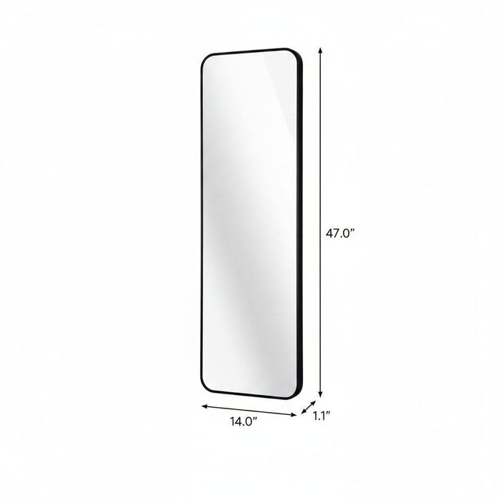 47" Black Aluminum Wall Mounted And Over The Door Framed Full Length Hanging Mirror