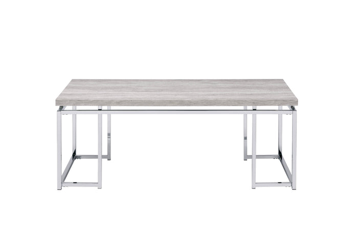 47" Oak and Silver Wood And Metal Frame Coffee Table