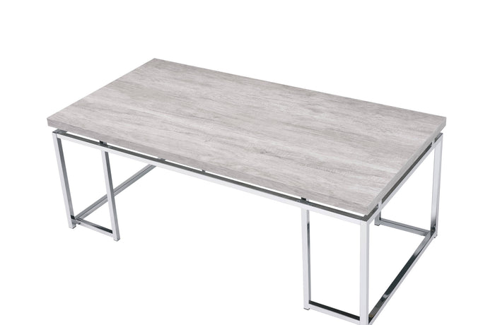 47" Oak and Silver Wood And Metal Frame Coffee Table