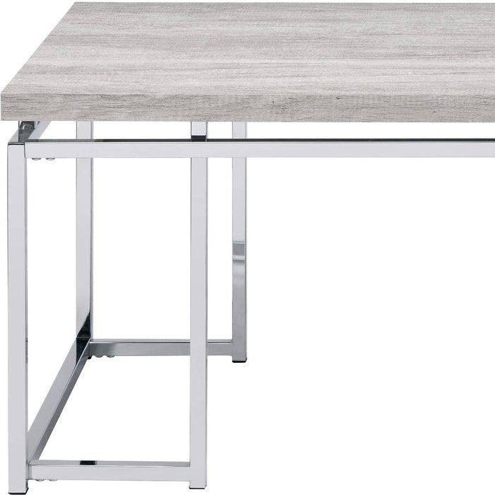 47" Oak and Silver Wood And Metal Frame Coffee Table