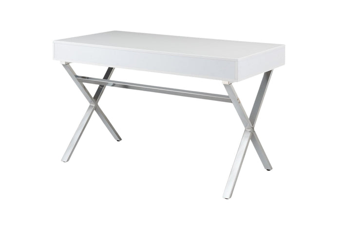 47" White and Silver Wood and Metal Computer Desk With Two Drawers
