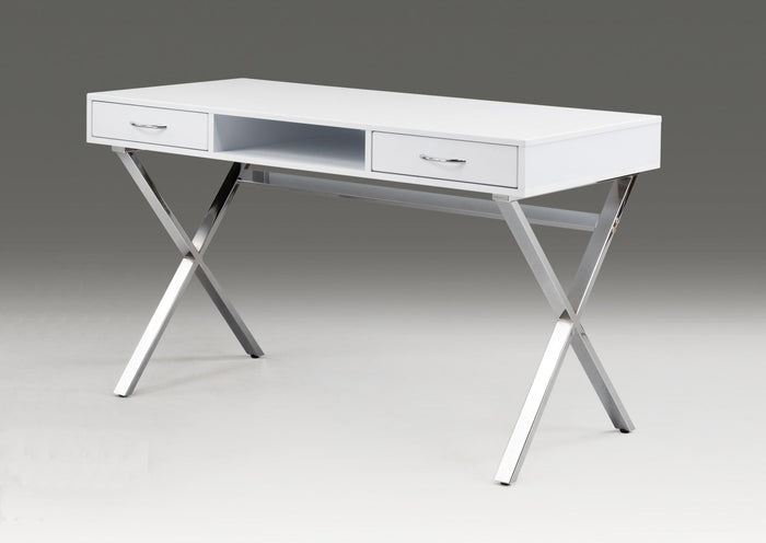 47" White and Silver Wood and Metal Computer Desk With Two Drawers
