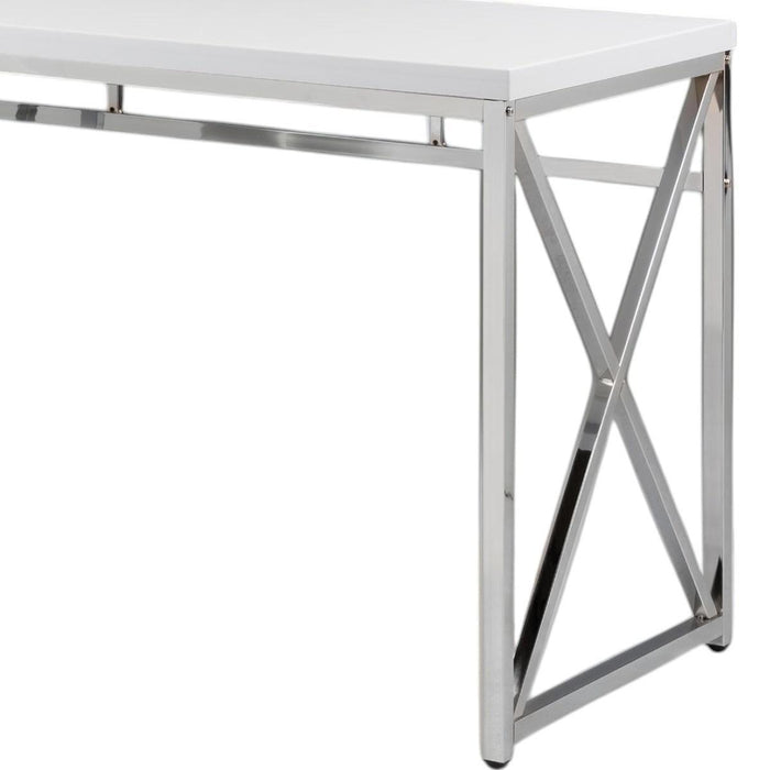 47" White and Silver Wood and Metal Computer Desk