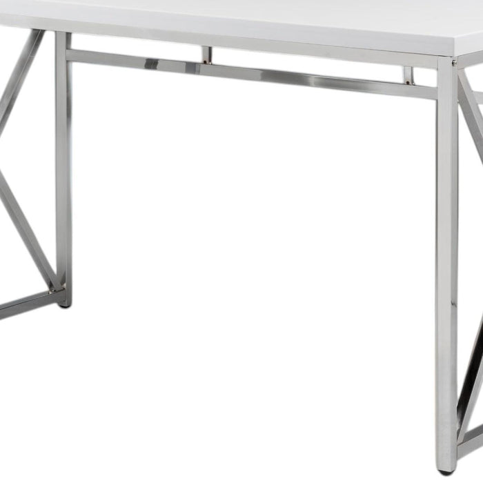 47" White and Silver Wood and Metal Computer Desk