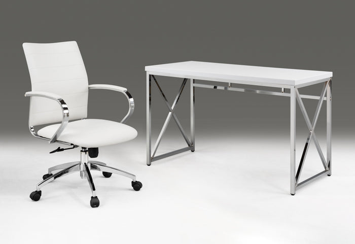 47" White and Silver Wood and Metal Computer Desk