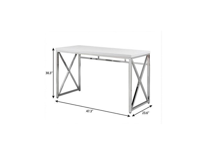47" White and Silver Wood and Metal Computer Desk