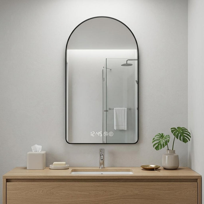 48" Black Aluminum Arch Lighted Framed Anti Fog Bathroom Vanity Mirror