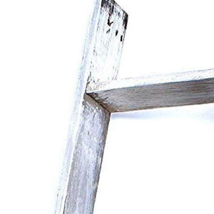 49" White Distressed Solid Wood Four Step Ladder Shelf