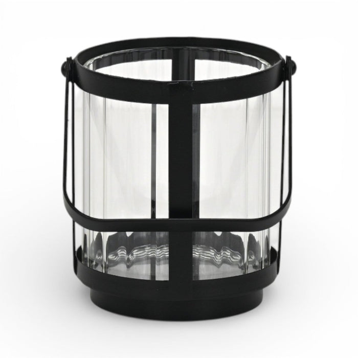 5" Clear And Black Glass And Metal Tabletop Lantern Candle Holder