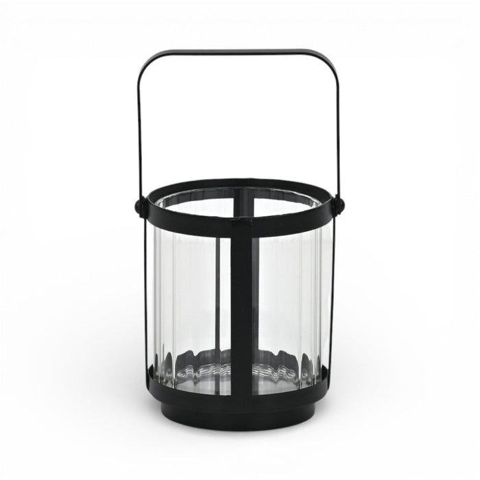 5" Clear And Black Glass And Metal Tabletop Lantern Candle Holder