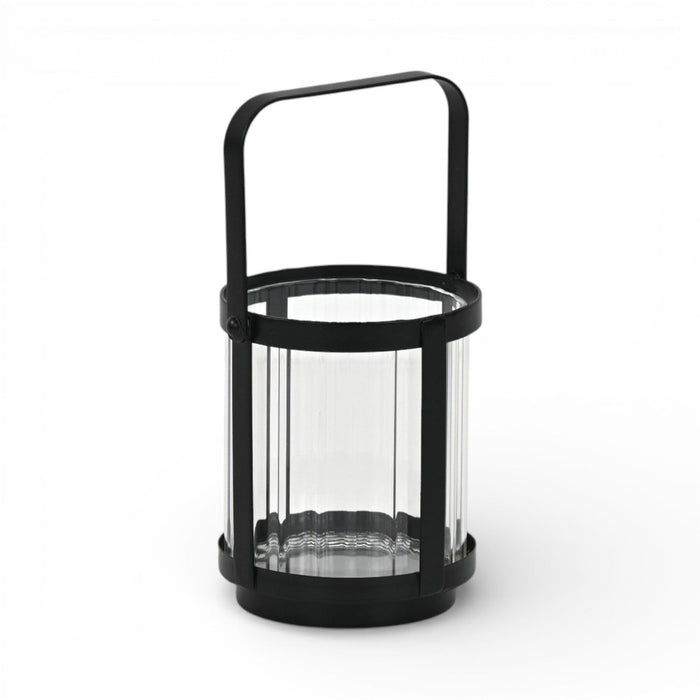 5" Clear And Black Glass And Metal Tabletop Lantern Candle Holder