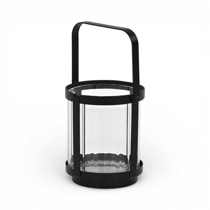5" Clear And Black Glass And Metal Tabletop Lantern Candle Holder