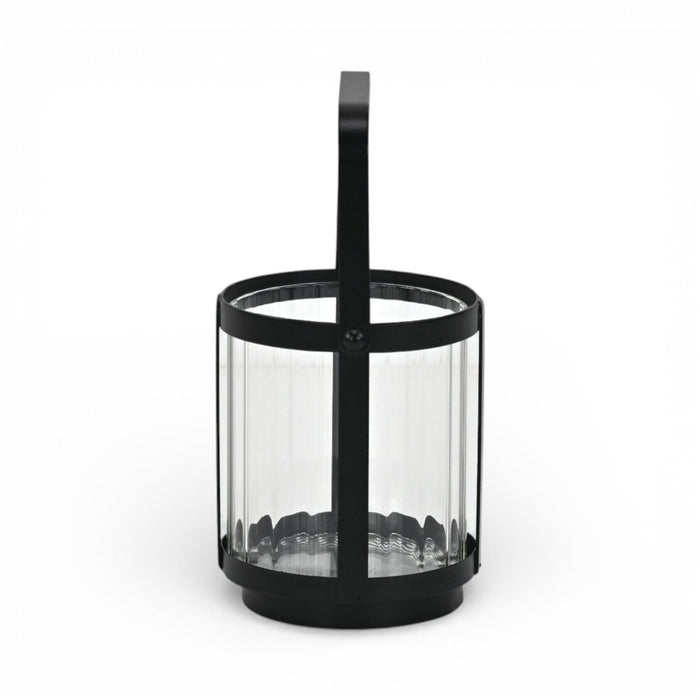 5" Clear And Black Glass And Metal Tabletop Lantern Candle Holder