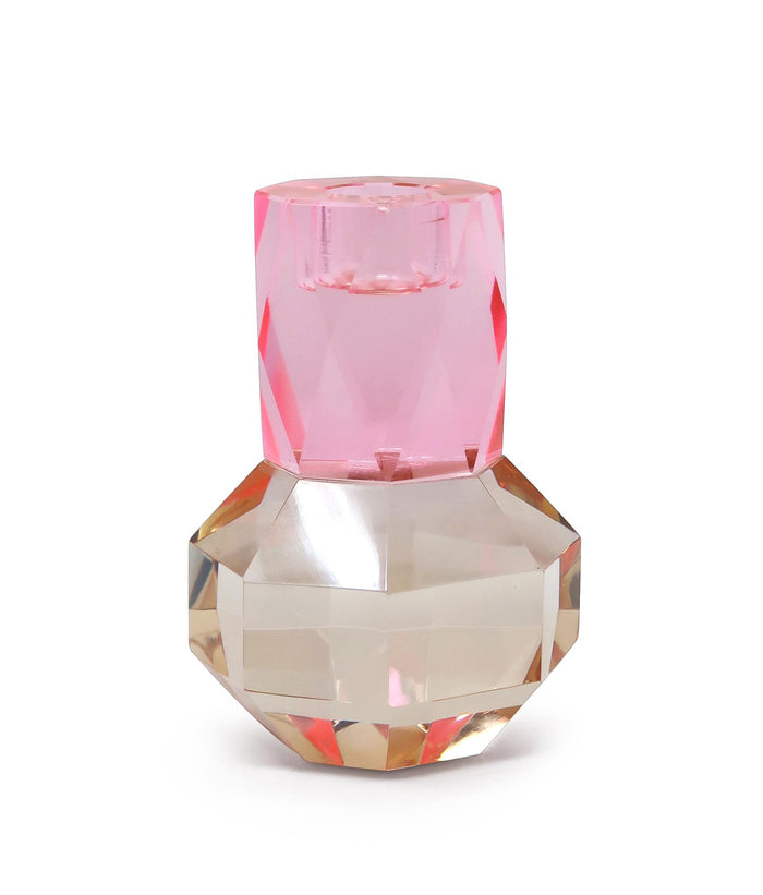 5" Pink And Clear Faceted Crystal Tabletop Taper Candlestick