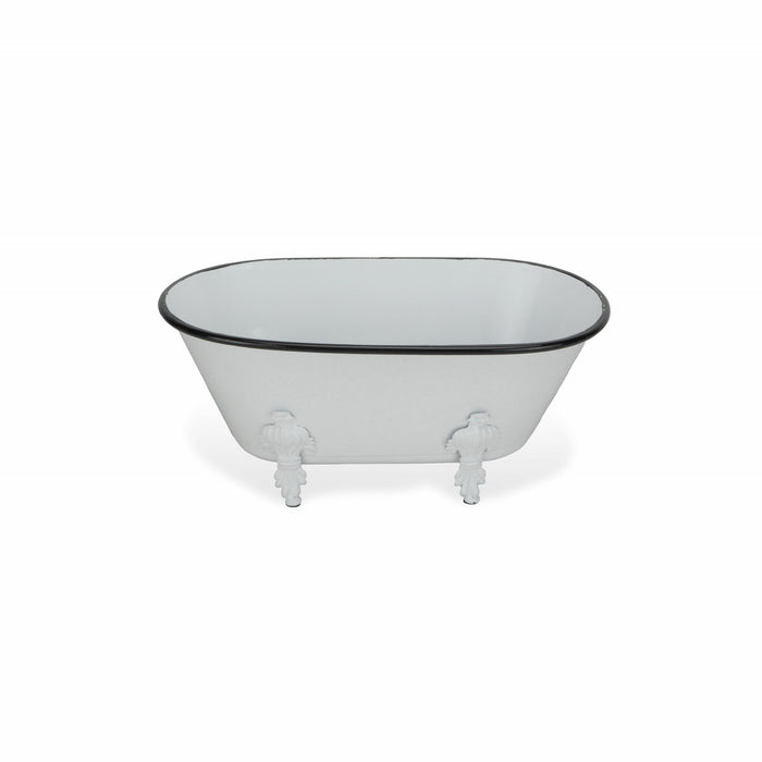 5" White Metal Hand Painted Decorative Tub Tabletop Sculpture