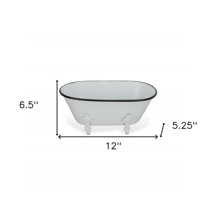 5" White Metal Hand Painted Decorative Tub Tabletop Sculpture